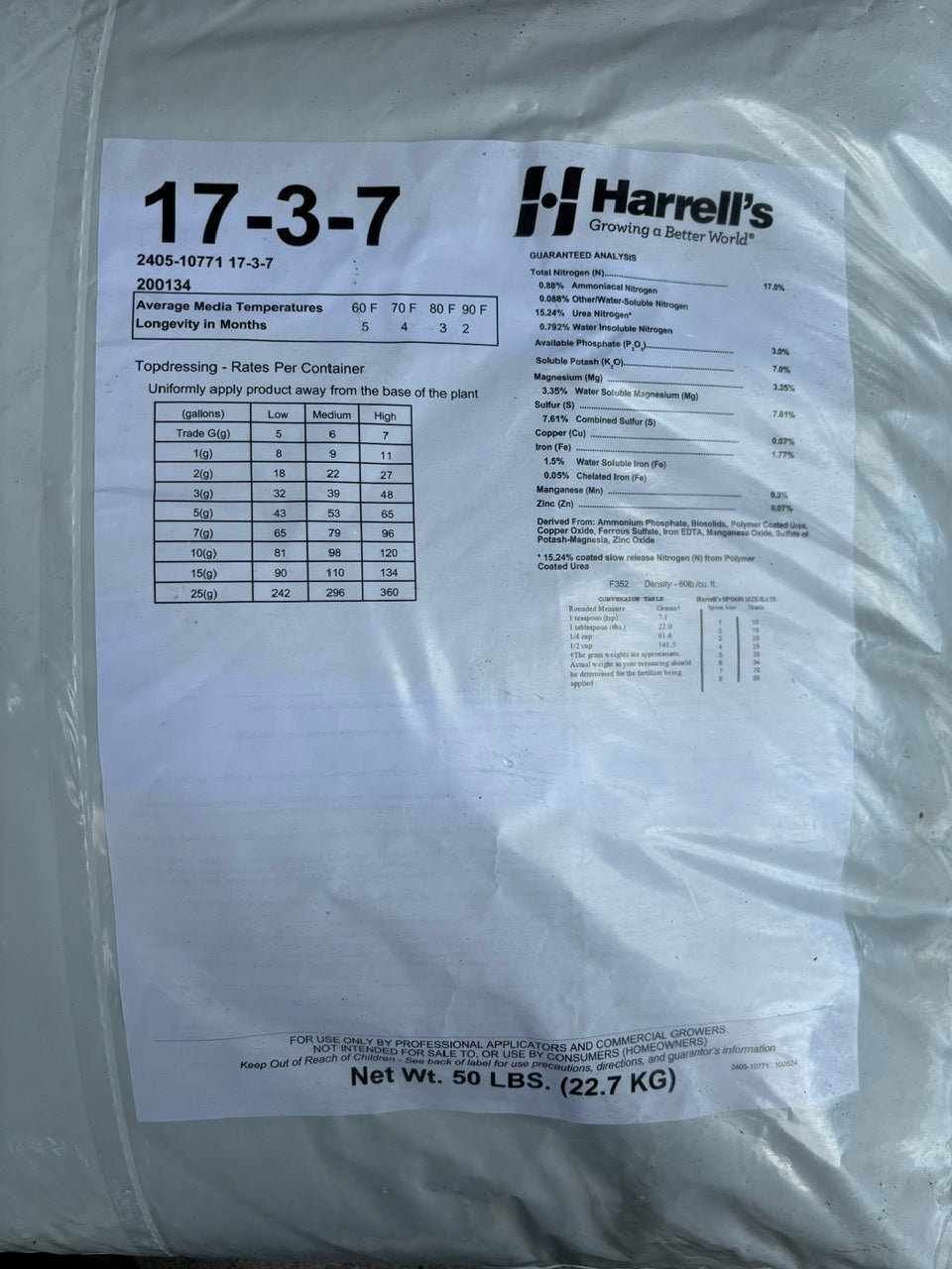 Harrell's fertilizer - 17-3-7- Phan NPK